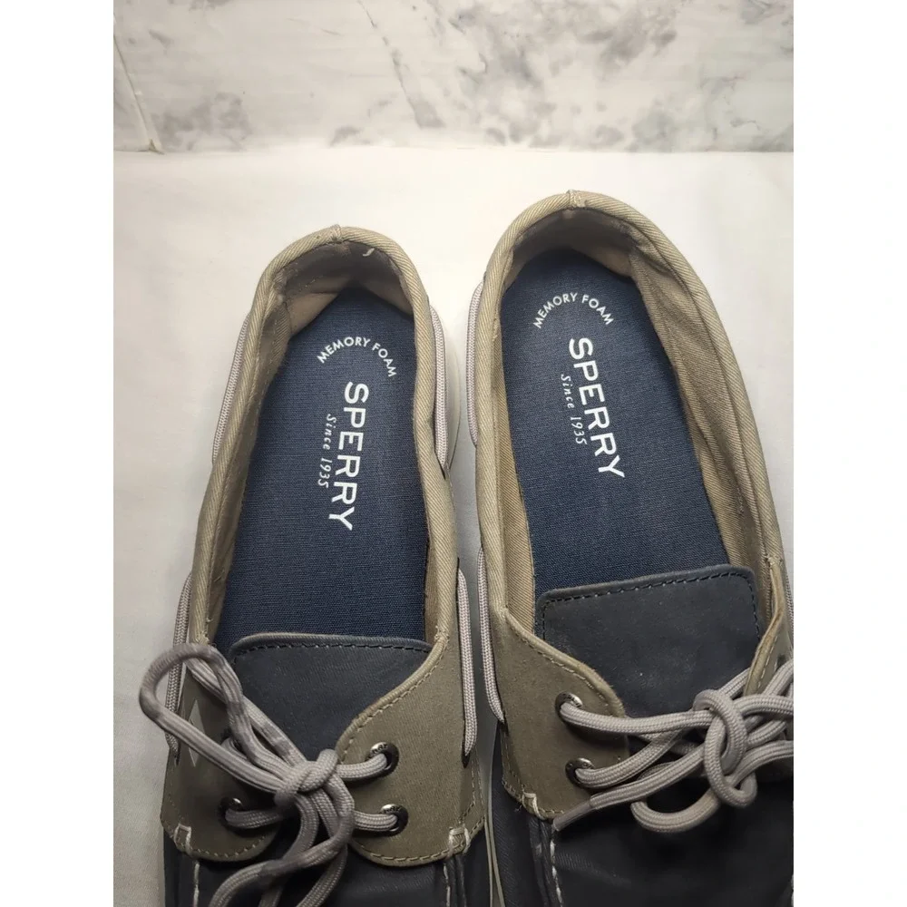 Sperry Memory Foam STS18644 Mens Size 11.5M Gray/Khaki Canvas 2 Eye Boat Shoes